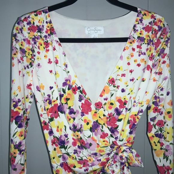 Jessica Simpson floral wrap dress Sz 6 3/4 sleeve - Picture 3 of 7